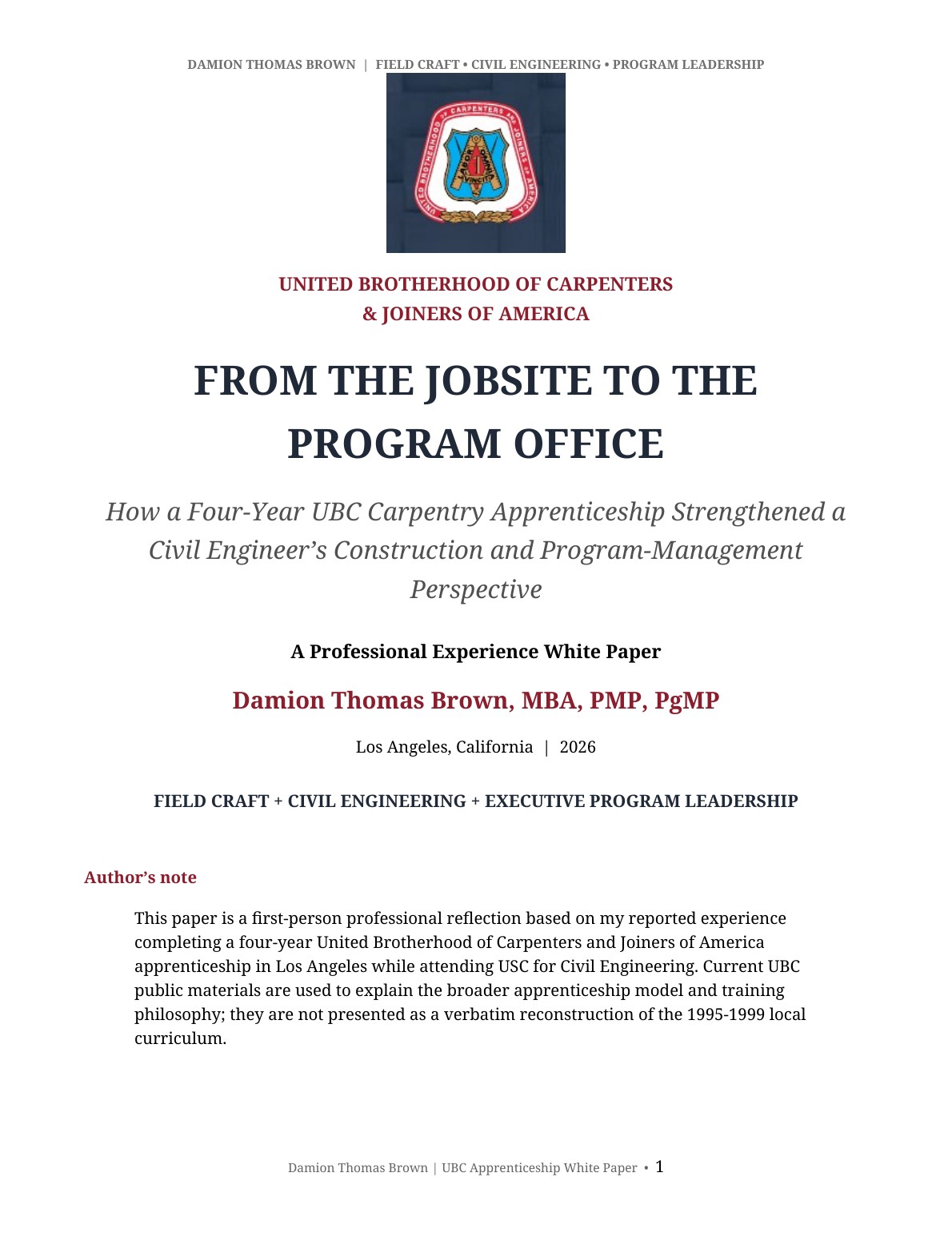 Cover of From the Jobsite to the Program Office by Damion Thomas Brown